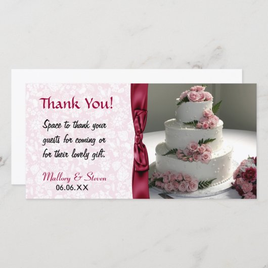 Roze Rose Trouwtaart Bedankkaart (Voorkant / Achterkant)
