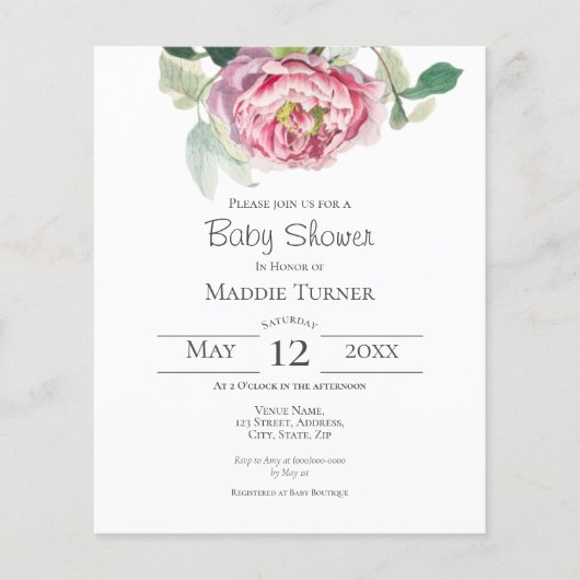 Roze Rose | Uitnodiging tot Baby shower (Voorkant)