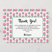 Roze Rose Verjaardag Dank u kaart (Voorkant / Achterkant)