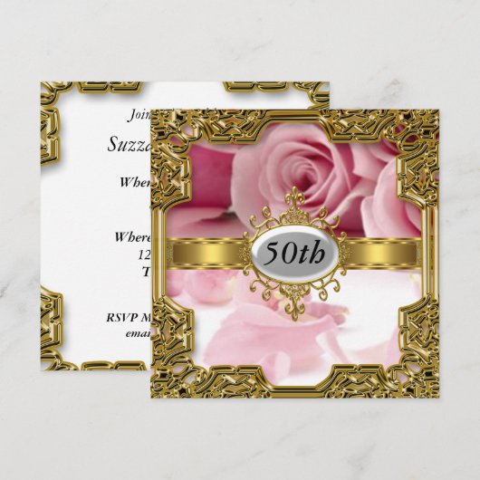 Roze Rose Verjaardagsfeest Glamour Hot Invitation Kaart (Voorkant / Achterkant)