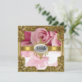 Roze Rose Verjaardagsfeest Glamour Hot Invitation Kaart (Staand voorkant)