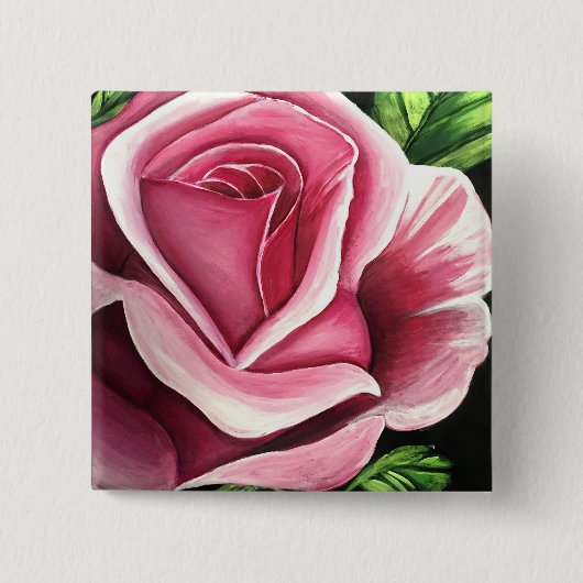 Roze Rose Vierkante Button 5,1 Cm (Voorkant)