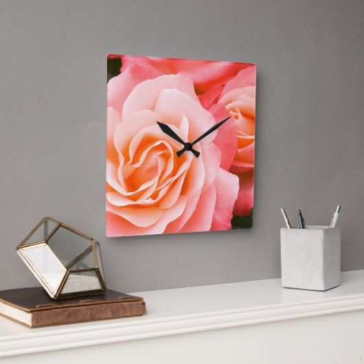 Roze Rose Vierkante Klok (Kantoor)