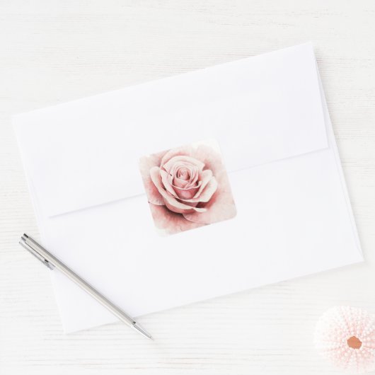 Roze Rose Vierkante Sticker (Envelop)