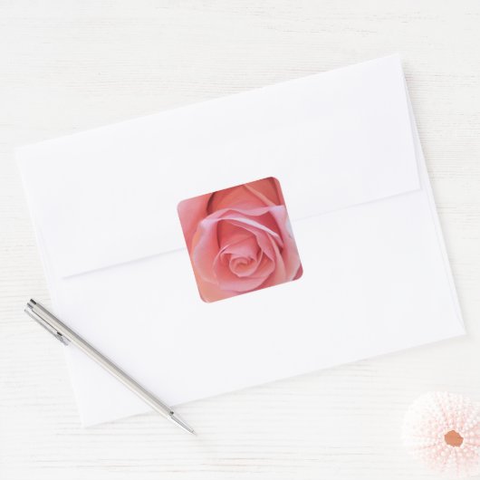 Roze Rose Vierkante Sticker (Envelop)