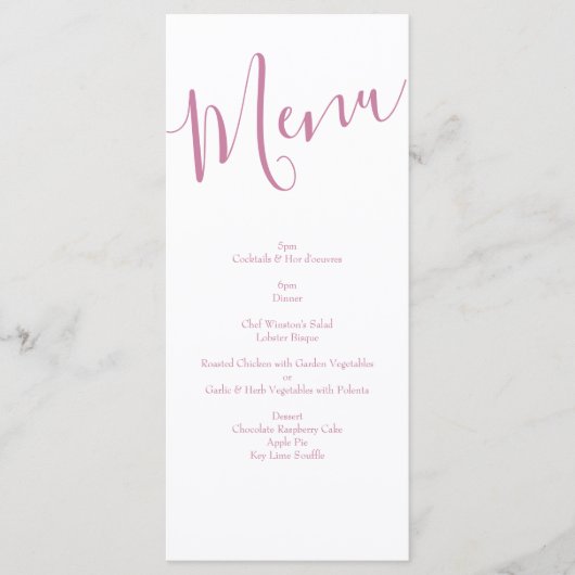 Roze Rose Vintage Wedding Menu (Voorkant)
