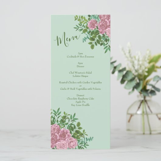 Roze Rose Vintage Wedding Menu (Staand voorkant)