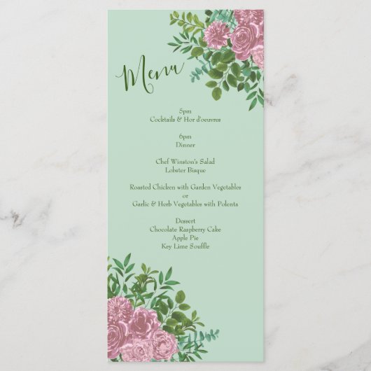 Roze Rose Vintage Wedding Menu (Voorkant)