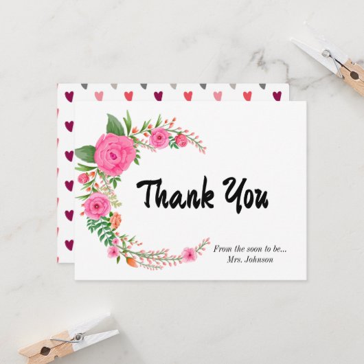 Roze Rose Vrijgezellenfeest - Hartelijk dank Kaart (Voorkant / Achterkant in situ)