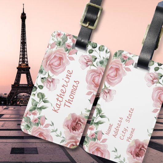 Roze Rose Vrouwen Custom Name Bagagelabel