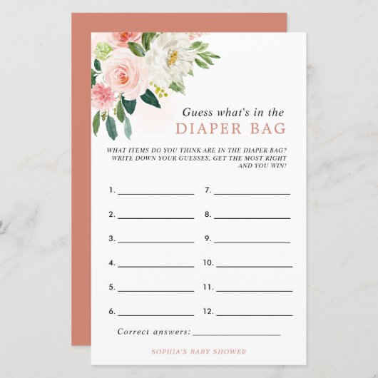 Roze Rose Wat is er in de luier tas douche spel (Voorkant / Achterkant)