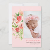 Roze Rose Watermelon | Modern Elegant Floral Birth Aankondiging (Voorkant)