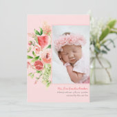 Roze Rose Watermelon | Modern Elegant Floral Birth Aankondiging (Staand voorkant)