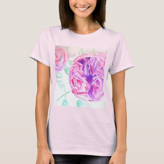 Roze Rose Waterverf bloemen Rozen T Shirt (Voorkant)