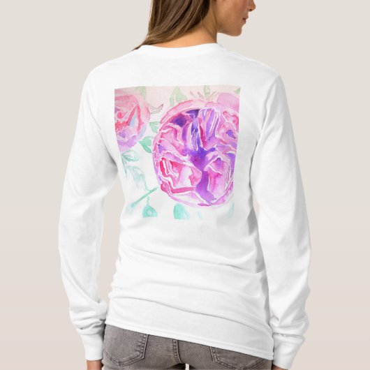 Roze Rose Waterverf bloemen Rozen T Shirt (Achterkant)