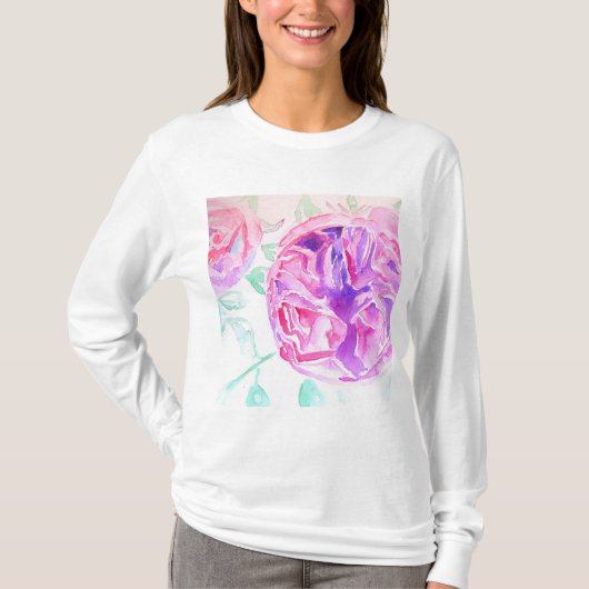 Roze Rose Waterverf bloemen Rozen T Shirt (Voorkant)