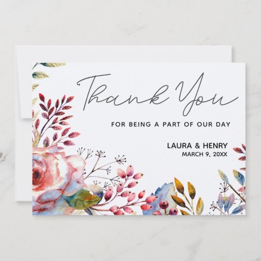Roze Rose Waterverf Floral Hartelijk dank Kaart (Voorkant)