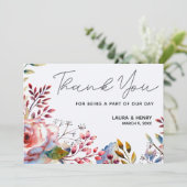 Roze Rose Waterverf Floral Hartelijk dank Kaart (Staand voorkant)