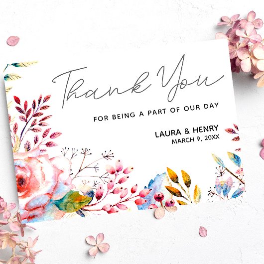 Roze Rose Waterverf Floral Hartelijk dank Kaart