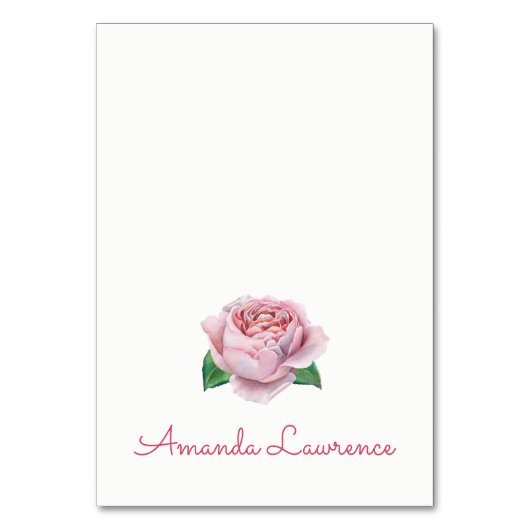 Roze Rose Waterverf Gepersonaliseerde Place Cards Kaart (Voorkant)