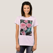 Roze Rose Waterverf Kool Victoriaans Rozen T-shirt (Voorkant volledig)