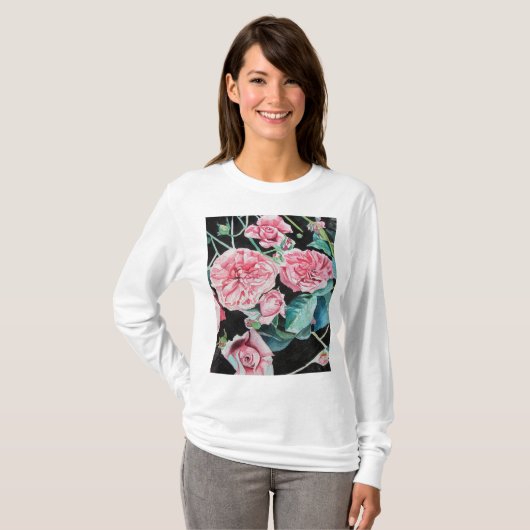 Roze Rose Waterverf Kool Victoriaans Rozen Top (Voorkant volledig)