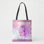 Roze Rose Waterverf Lila Roze Meisjes Canvas tas (Voorkant)