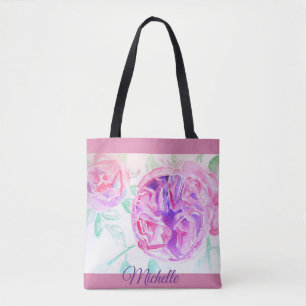 Roze Rose Waterverf Lila Roze Meisjes Canvas tas