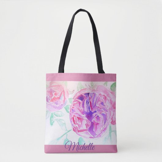 Roze Rose Waterverf Lila Roze Meisjes Canvas tas (Voorkant)