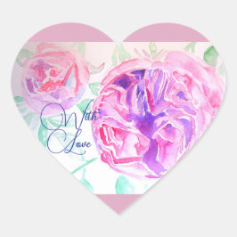 Roze Rose Waterverf Lila Roze met liefde Hart Sticker