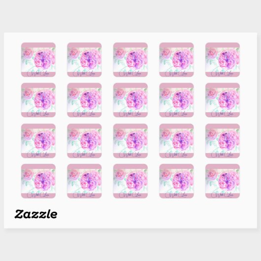 Roze Rose Waterverf Lila Roze met liefde Vierkante Sticker (Vel)