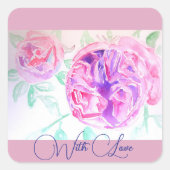 Roze Rose Waterverf Lila Roze met liefde Vierkante Sticker (Voorkant)