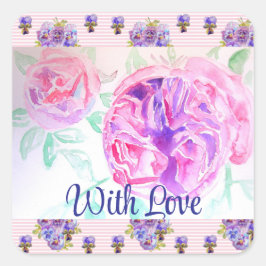 Roze Rose Waterverf Lila Roze met liefde Vierkante Sticker