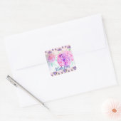 Roze Rose Waterverf Lila Roze met liefde Vierkante Sticker (Envelop)