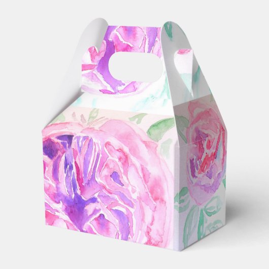 Roze Rose Waterverf Lila Rozen Bloem Bloem Bedankdoosjes (Achterkant)