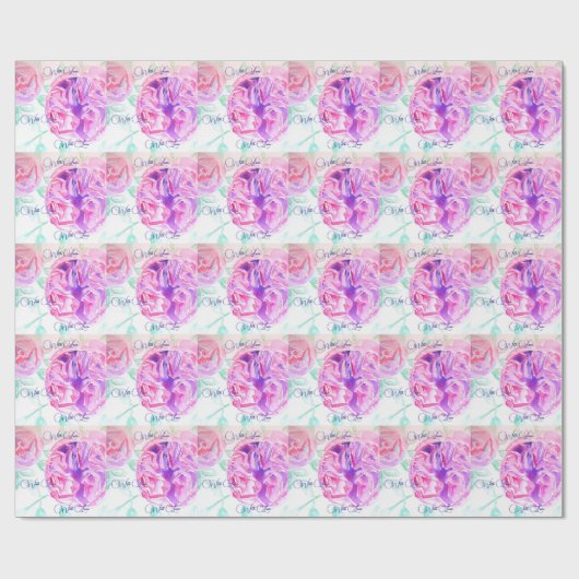 Roze Rose Waterverf Lila Rozen Bloem Bloem Cadeaupapier (Vlak)