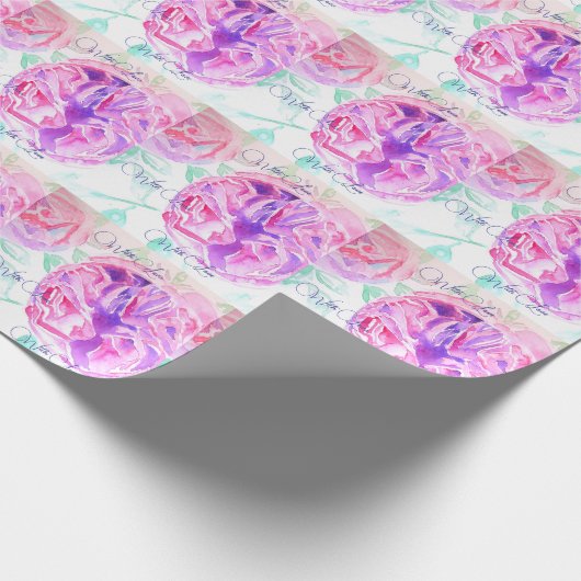 Roze Rose Waterverf Lila Rozen Bloem Bloem Cadeaupapier (Hoek)