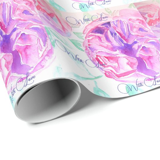 Roze Rose Waterverf Lila Rozen Bloem Bloem Cadeaupapier (Rol Hoek)