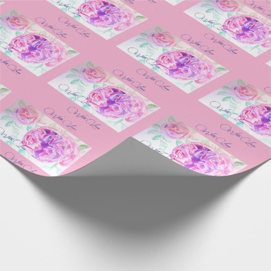 Roze Rose Waterverf Lila Rozen Bloem Bloem Cadeaupapier (Hoek)