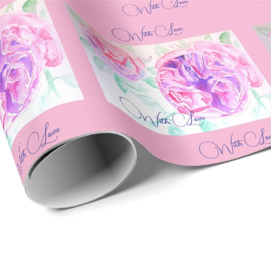 Roze Rose Waterverf Lila Rozen Bloem Bloem Cadeaupapier (Rol Hoek)