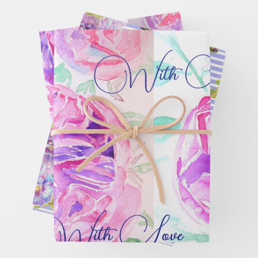 Roze Rose Waterverf Lila Rozen Bloem Bloem Inpakpapier Vel (In situ)