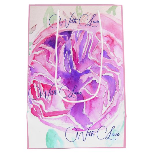 Roze Rose Waterverf Lila Rozen Bloem Bloem Medium Cadeauzakje (Achterkant)