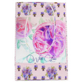 Roze Rose Waterverf Lila Rozen Bloem Bloem Medium Cadeauzakje (Voorkant)