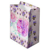 Roze Rose Waterverf Lila Rozen Bloem Bloem Medium Cadeauzakje (Achterkant Gekanteld)