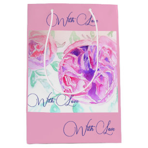 Roze Rose Waterverf Lila Rozen Bloem Bloem Medium Cadeauzakje