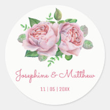 Roze Rose Waterverf Trouwstickers
