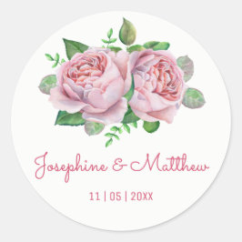 Roze Rose Waterverf Trouwstickers Ronde Sticker