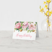 Roze Rose Waterverf Verjaardag Kaart (Gele Bloem)