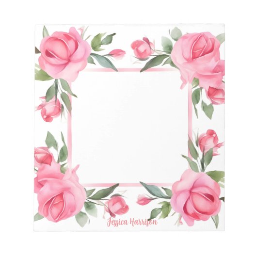 Roze Rose Waterverf voor Valentijnsdag Notitieblok (Voorkant)