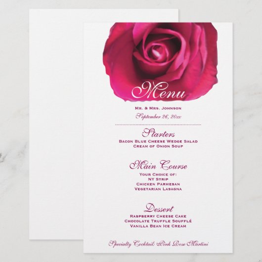 Roze Rose Wedding Menu (Voorkant / Achterkant)
